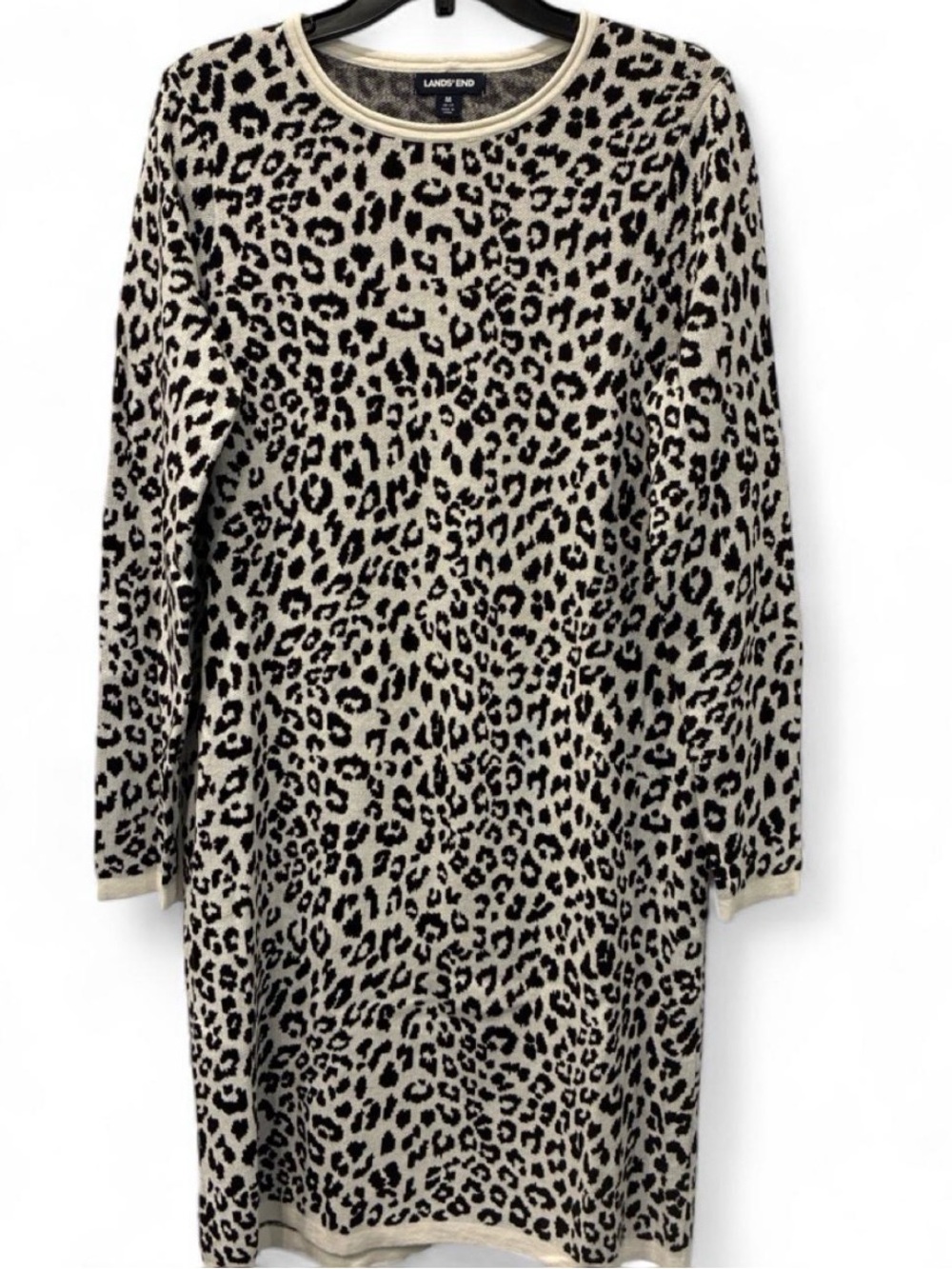 Lands' End Beige and Black Leopard-Print Long Sleeve Dress